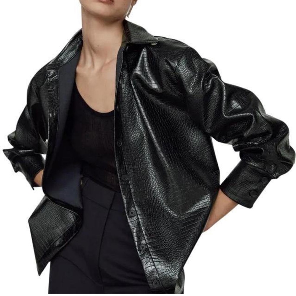 Zara embossed faux leather oversized shirt size M